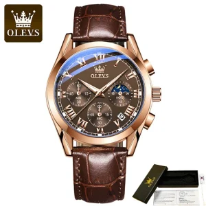 Olves fashionable PU leather Date display analog wrist watch for men